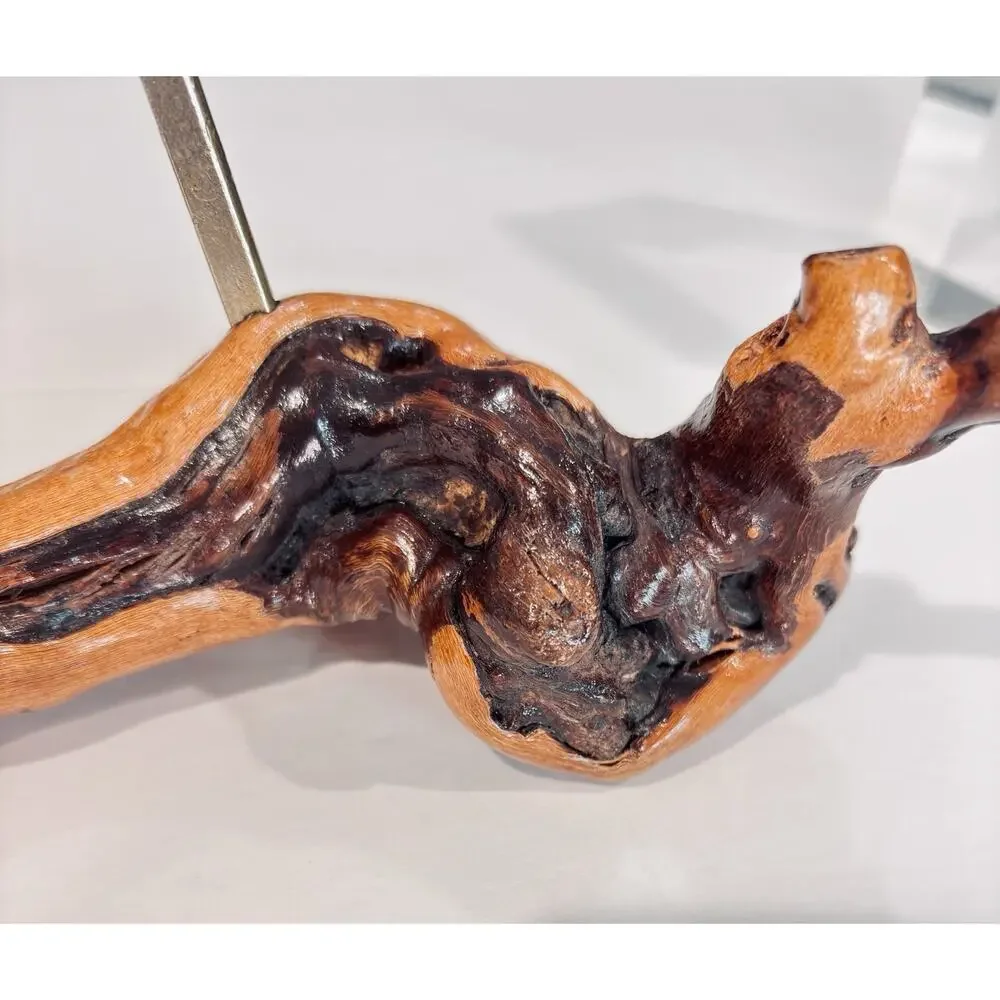 Vintage Handcrafted Grapevine Burl Wood Stationary Corkscrew Wine Opener
